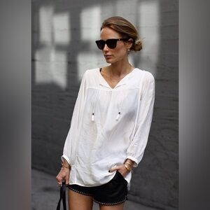 ANINE BING Flowy Tassel Blouse in Sheer White Size Large